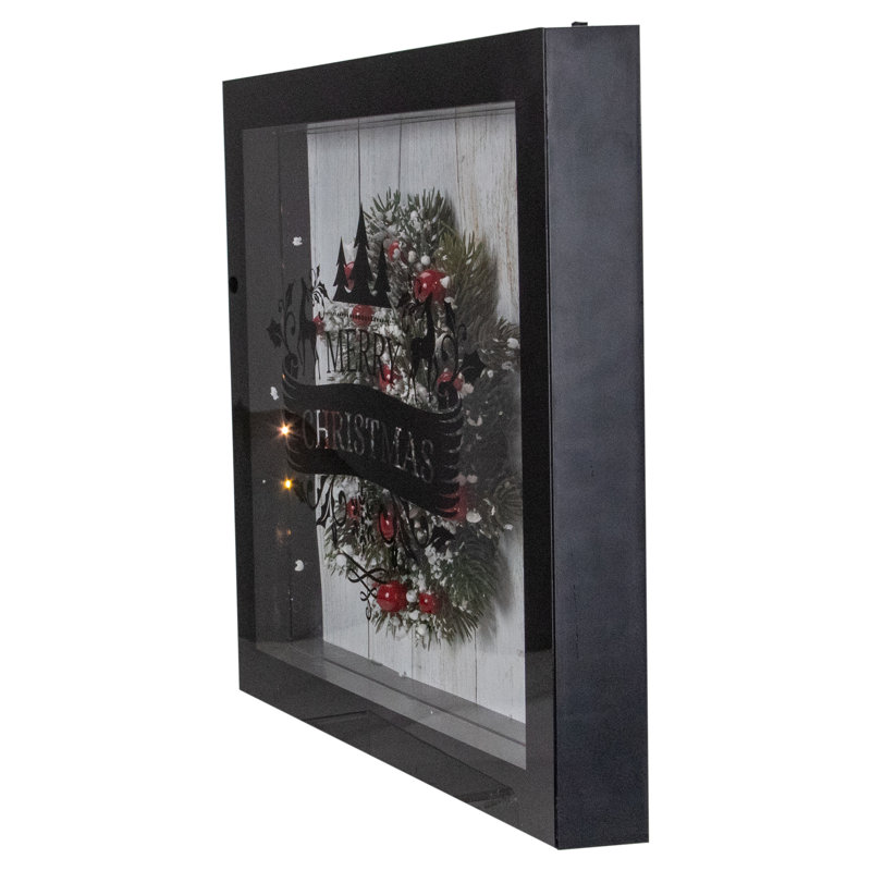 Décoration de boîte de Noël à DEL 14 "Merry Christmas" encadrée en noir 14 "
