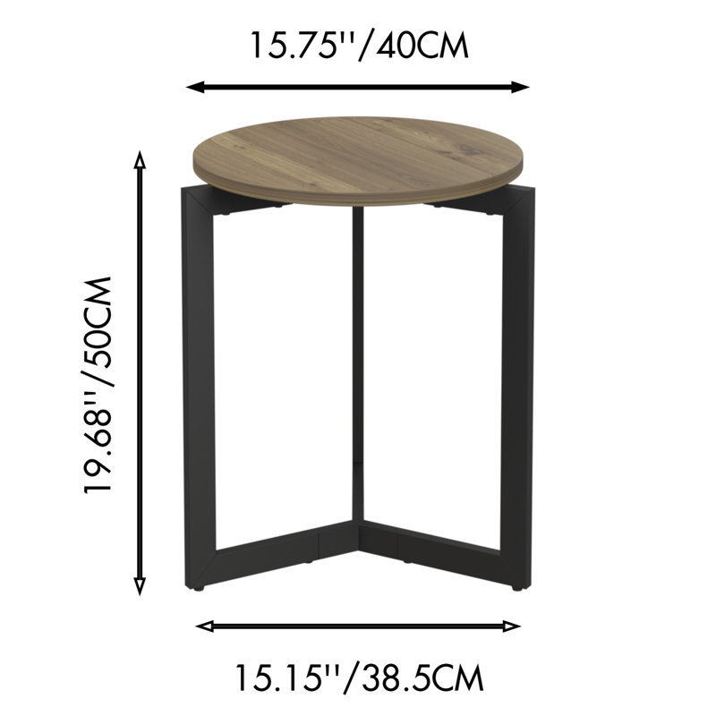 Round Side Table, Round Accent Table, End Table With Metal Frame