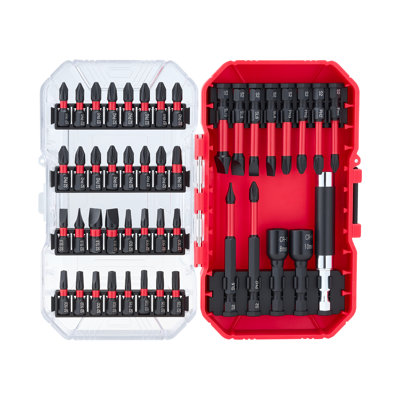 Ensemble de tournevis 45 pièces à embouts magnétiques avec finition noircie et étui de rangement | 7,09 po x 2,76 po x 4,33 po | Plastique | Boîte de rangement | Rouge / noir