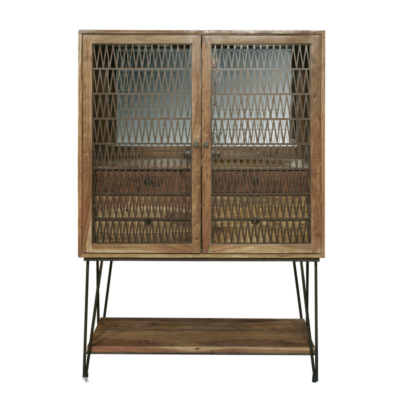 Rich Brown Mango Veneer 2-Door Bar Cabinet with Storage Drawers