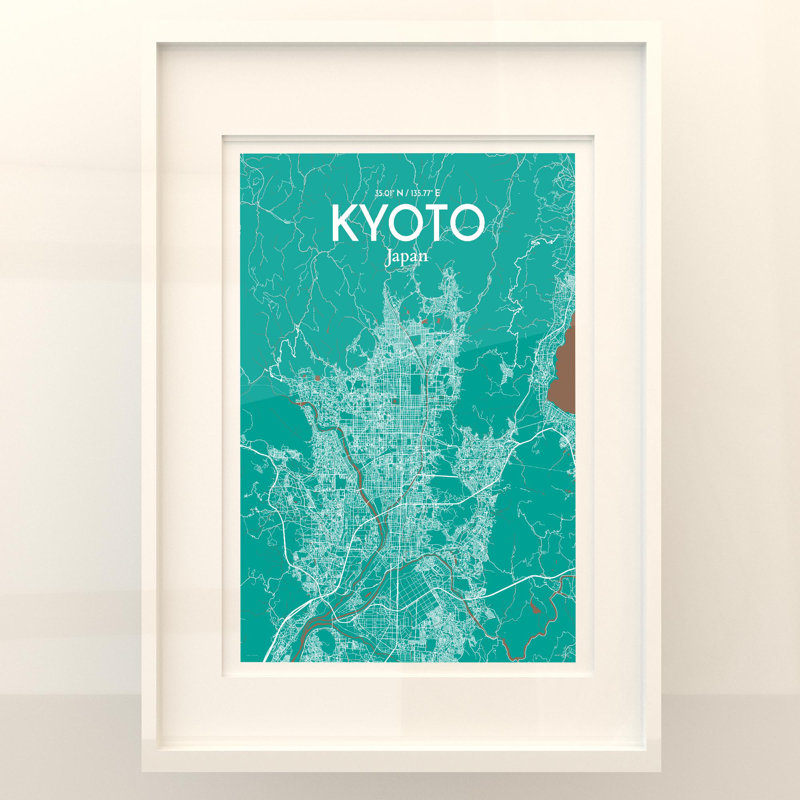 Kyoto City Map In Nature - No Frame Print, 27.6cm H x 19.7cm W x 0.05cm D