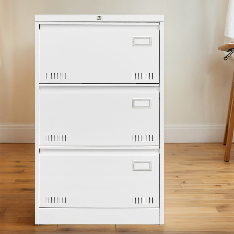 Wide 2/3-Drawer Lateral Filing Cabinet With Lock– Widened Drawers, Folding Keys, And Enhanced Safety Features, White