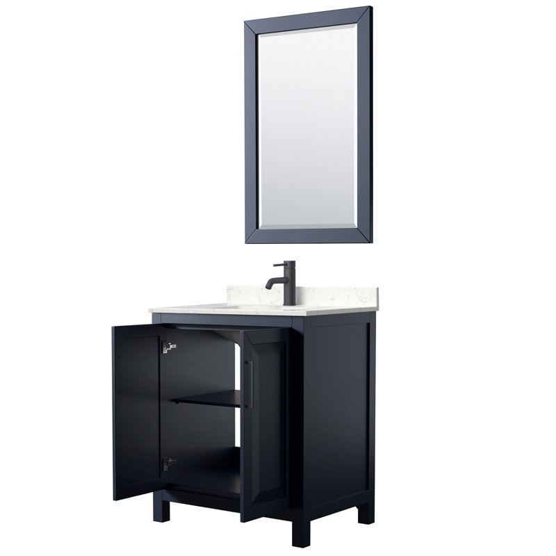 Daria 30'' W Single Vanity, White Cultured Marble, Dark Blue, Brushed Gold