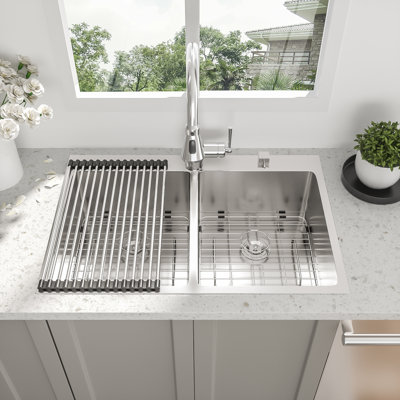 Évier de cuisine encastré 33 "à double cuve en acier inoxydable 33 pouces avec accessoires