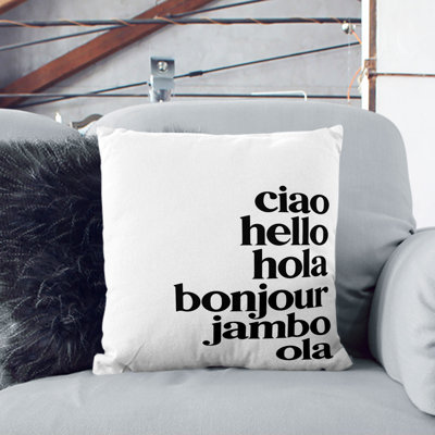 Language Of Hello Typography Square Throw Cushion