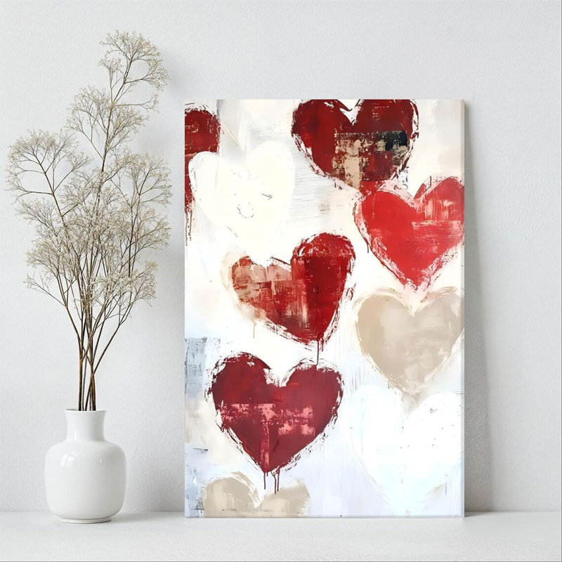 Art mural sur toile encadré en 2 dimensions, motif en forme de cœur, graffiti abstrait, impression sur toile de style expressionniste, cadeau idéal pour la Saint-Valentin, prêt à accrocher