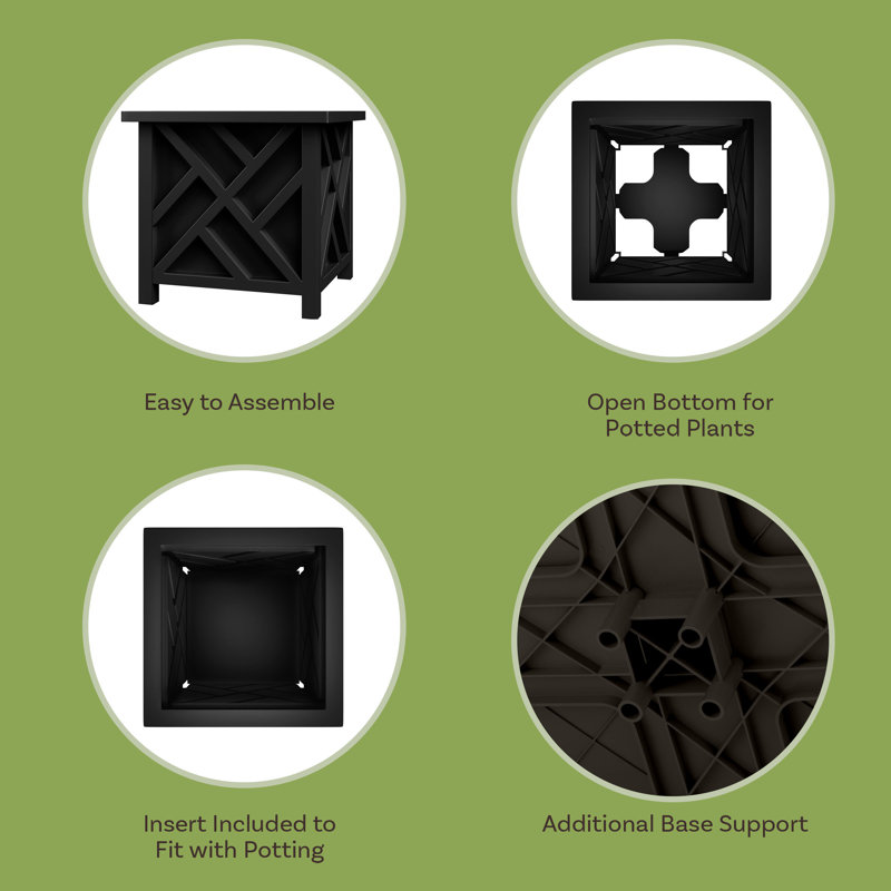  Lattice Planter Box 2-Pack, Black, 16.5" H x 15.5" W x 15.5" D, Black
