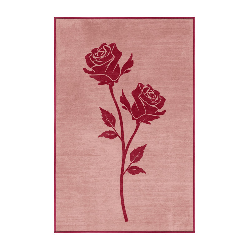 Soft Plush Fessler Valentines Modern & Contemporary Abstract Area Rug in Beige – Rose Binding, 8x10