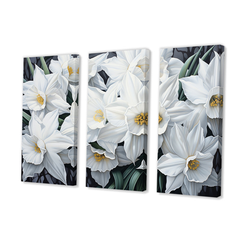 Minimalisme blanc jonquilles I - ensemble d'art mural jonquilles, H 32 po x l 48 po x P 1 po