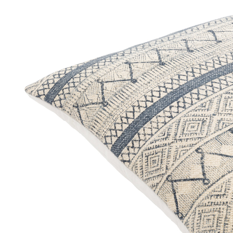 Zetta Square Cotton Pillow, 18" x 18", Polyester/Polyfill, Light Beige/Dark Blue