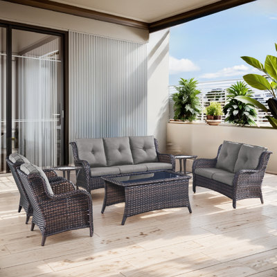 Schutt 7 Pieces Patio Seating Group with Cushions by Red Barrel Studio