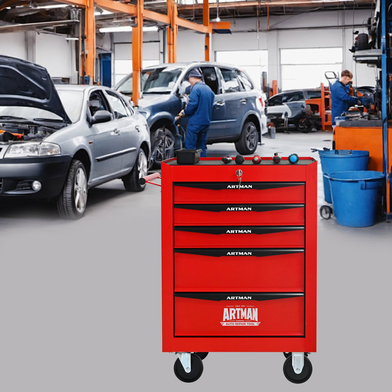 Boîte à outils roulante en métal avec 5 tiroirs, 20 pouces rouge