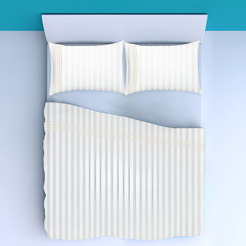 400TC Triple Embroidery Sateen Stripe Cotton 4 Piece Sheet Set Fitted Sheet Fits Upto 16" Deep Pocket, Full XL Sheet Set