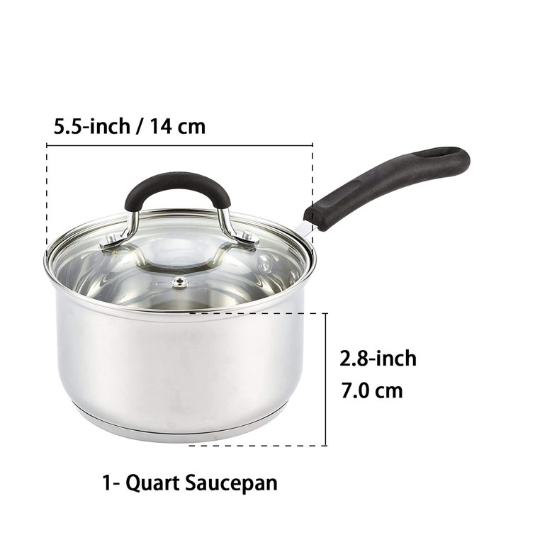 1 Quart Saucepan with Lid 18/10 Stainless Steel Nonstick Small