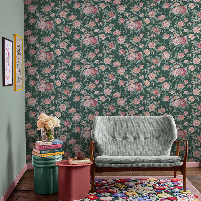 Cath Kidston Garden Rose Floral Wallpaper, Green