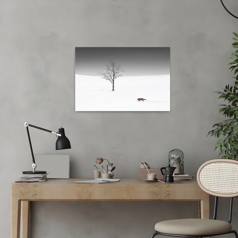 Solitary Fox Winter Tree Abstract Minimalist Fox Horse Forest Landscape Wall Art Print 1 Piece Wrapped Canvas Wall Art