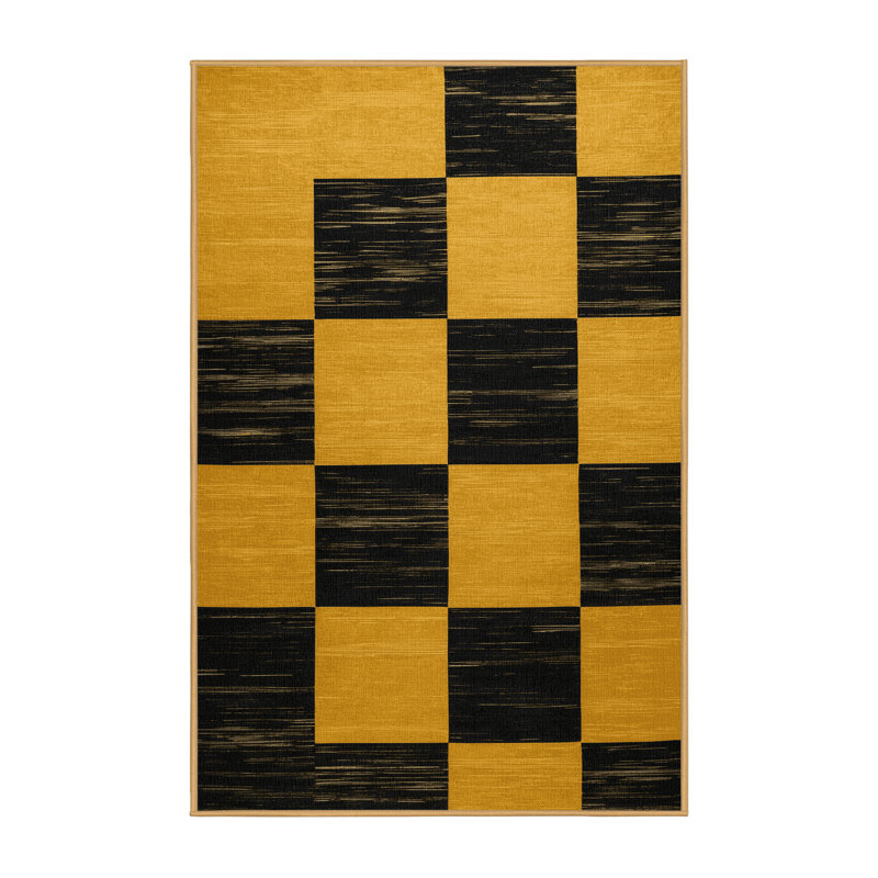 Machine Washable Checkered Brown Area Rug