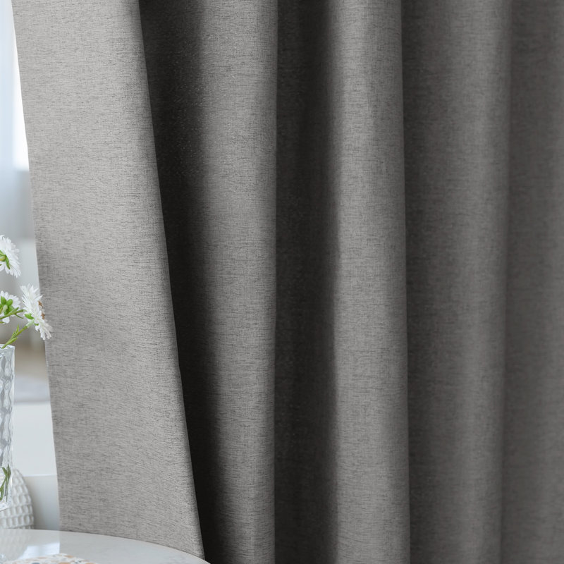 Linen Textured Shower Curtain and Hooks Set, Gray