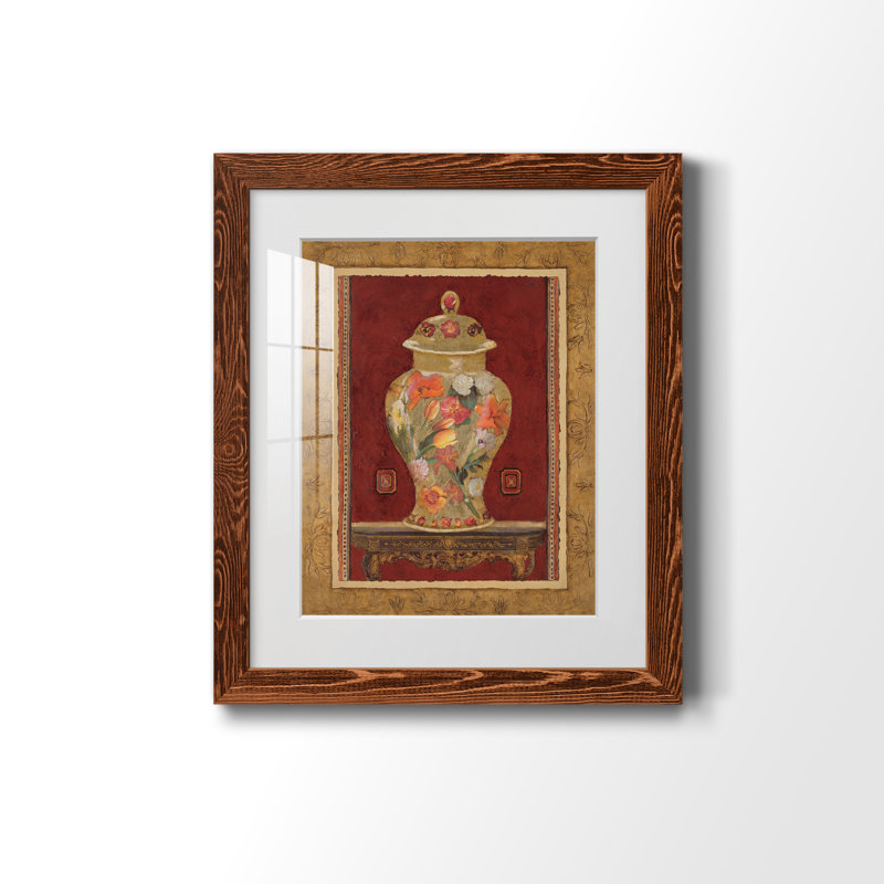 Urne romantique II - peinture encadrée, H 20 po x l 17 po x P 1,5 po, Papier avec cadre érable