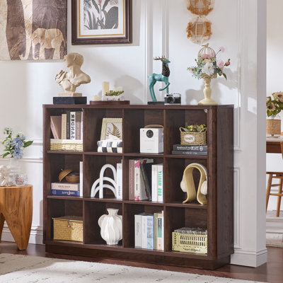 12 Cube Storage Organizer, 41" Large Bookshelf With Curved Edge, Wood Floor Standing 3-Tier Cubby Bookcase W/Base, Modern Display Storage Cabinet For Living Room, Office