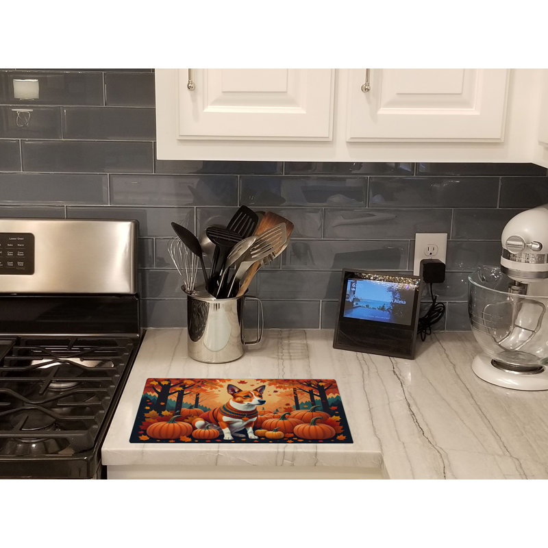 Red Basenji Fall Glass Cutting Board Large