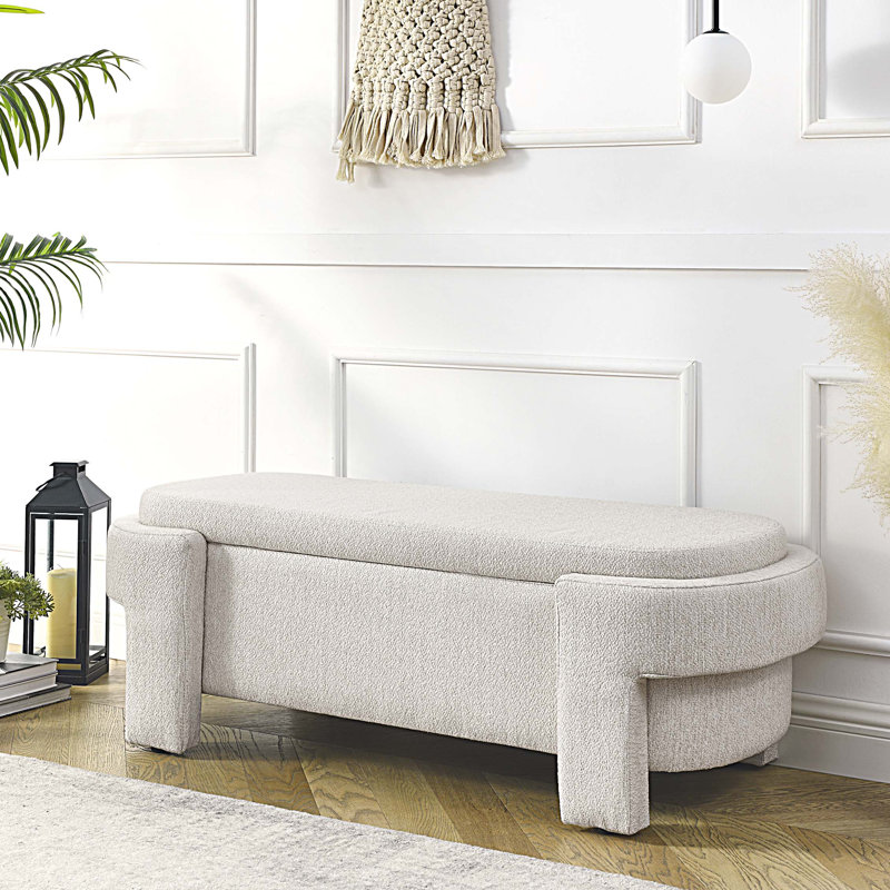 Cineus Oval Fabric Upholstered Storage Ottoman, Beige