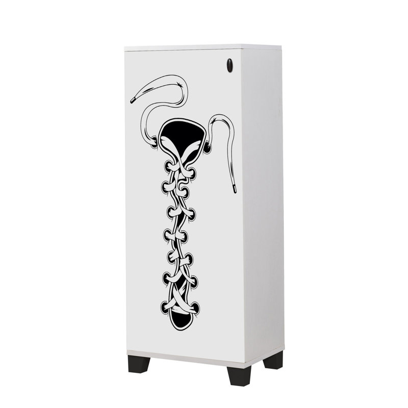 Élégante armoire à chaussures avec de nombreuses tablettes blanches et noires de 19,7 po x 50,0 po x 15,0 po | 100% panneau de particules enduit de mélamine, épaisseur: 0,7 pouce | Pieds en plastique, montables au mur, idéaux pour le rangement organisé et les décorations modernes