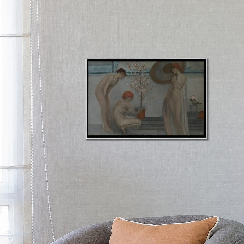 Rose et gris trois chiffres - reproduction d'art murale - toile encadrée, 18 po x 26 po, Toile avec cadre, Argent