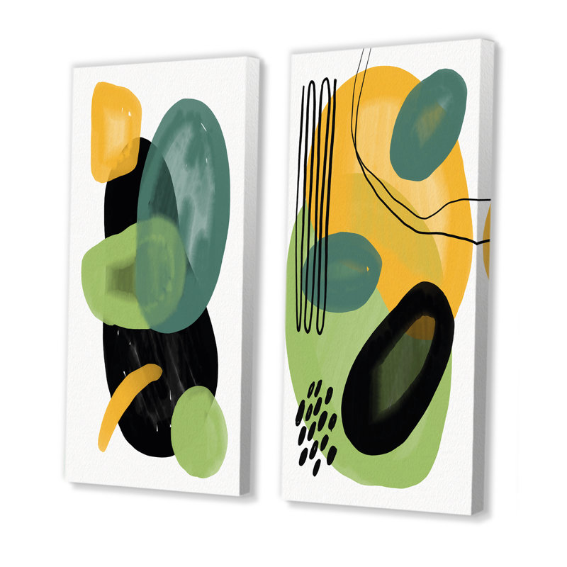 Formes abstraites en dégradés rétro VI - ensemble de 2 impressions, Toile tendue, H 20 po x l 24 po x P 1 po