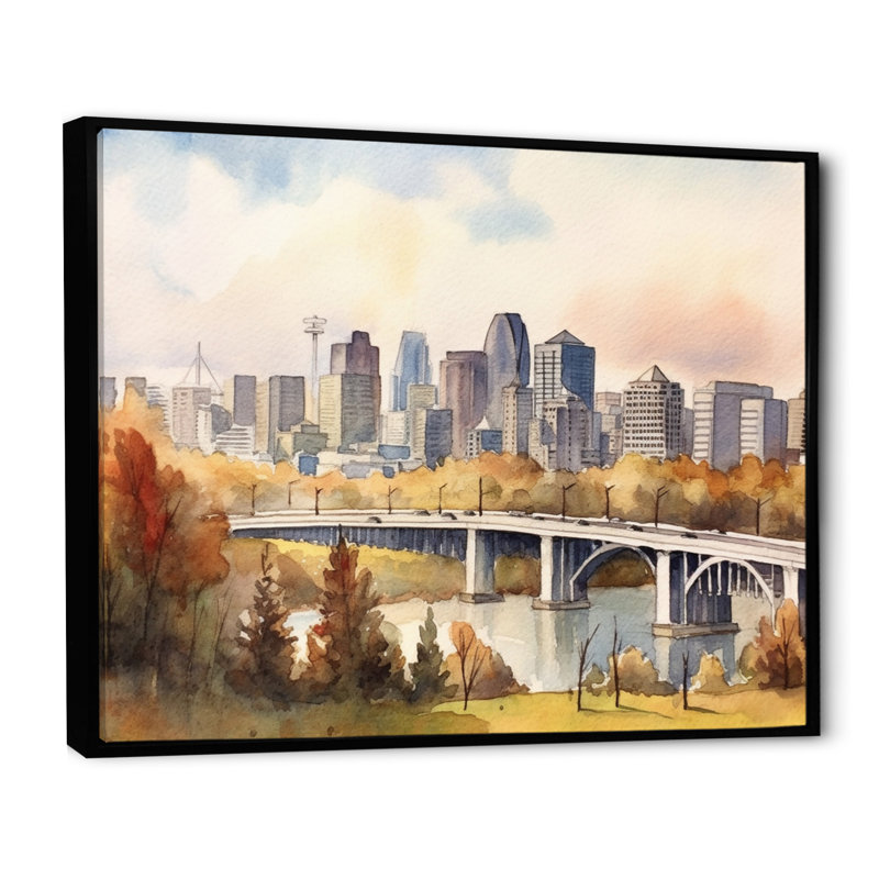 Edmonton Edmonton - art mural canadien sur toile, H 16 po x l 32 po x P 1 po, Cadre flottant noir