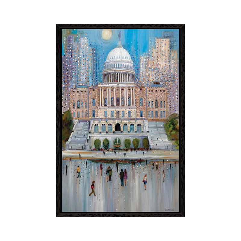 Washington DC Capitol by Ekaterina Ermilkina - Painting on Canvas, 66.04 cm H x 45.72 cm W, Black Framed