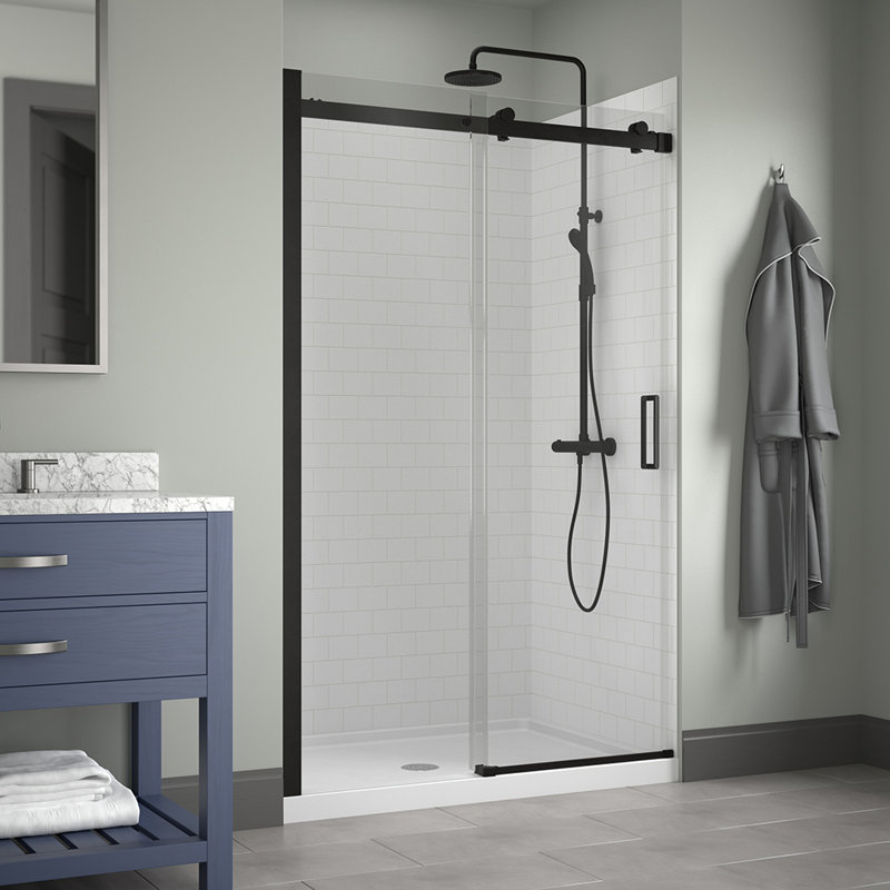 Porte de douche sans cadre de 46 à 48 po x H 74 po, Noir mat