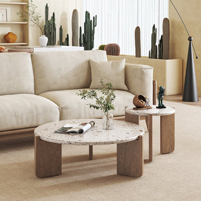 Wabi-sabi solid wood terrazzo coffee table