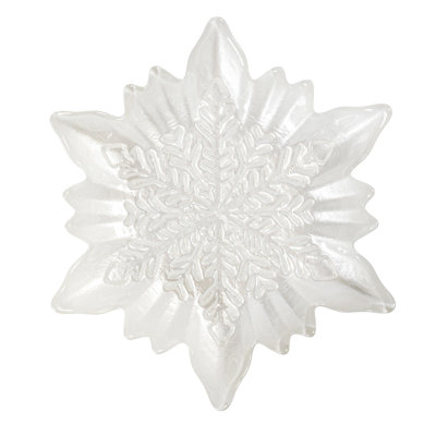 Plat en verre blanc en forme de flocon de neige