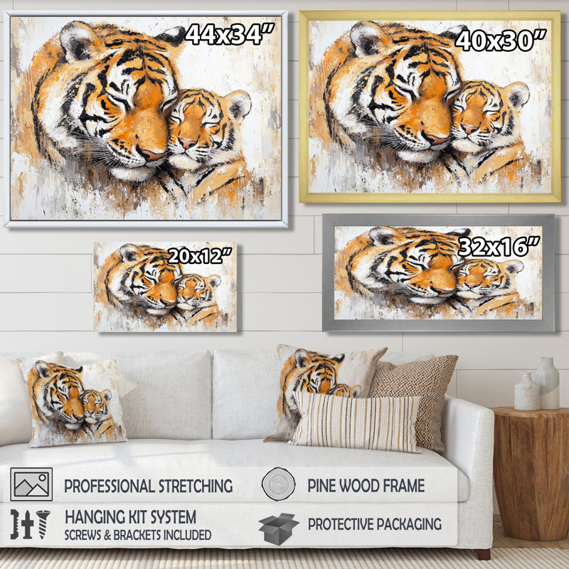 «Tiger Family Bonding II - Tiger», reproduction d'art murale, H 16 po x l 32 po, Noir