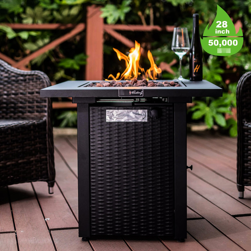 50,000btu Fire Pit Table Outdoor, 28in, Gas, Lid, & -like Appearance, Lava Stone, Adjustable Flame, For Backyard Garden Patio Outdoor 28in Gas Table, 50,000btu,