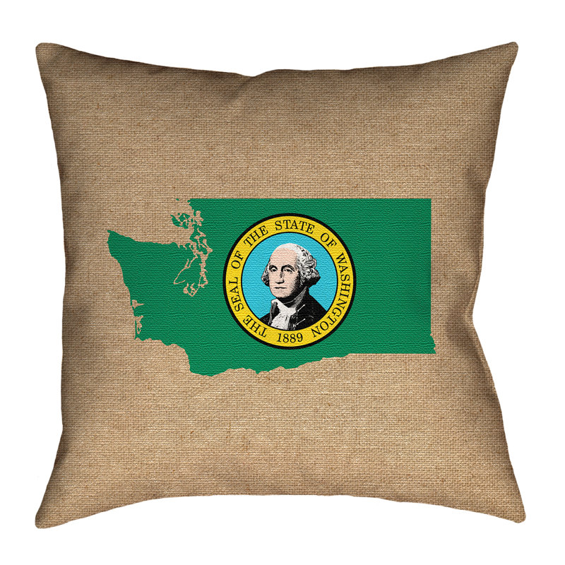 Coussin de coussins en sergé à double face en polyester et coussin de washington state, 14 po x 14 po, Brun / Vert