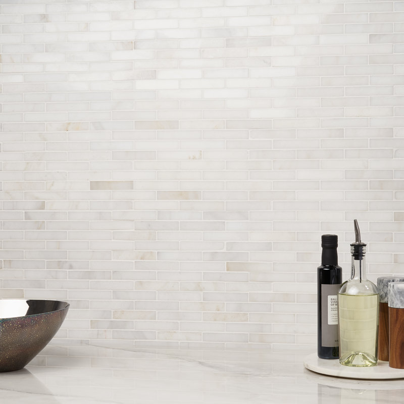 White Jade 12.04 In. X 11.97 In. Brick Joint Polished Marble Mosaic Tile (5 Sq. Ft. / Case)