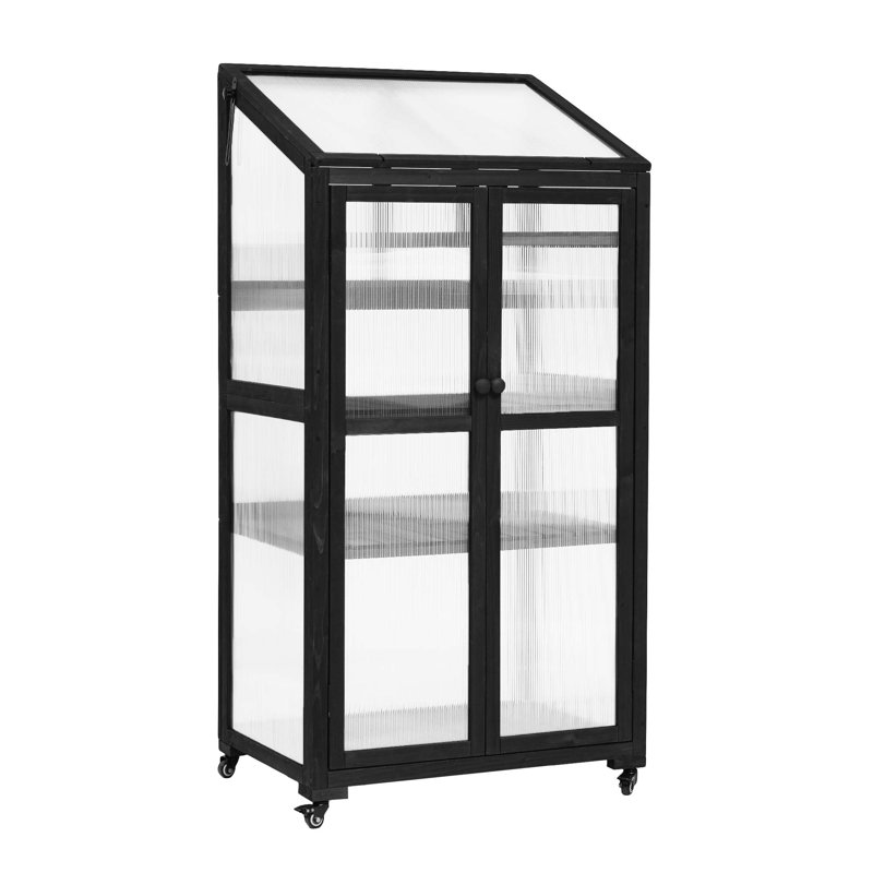 Serre portative en bois avec roues et tablettes réglables Ricky, Noir, noir, noir, noir