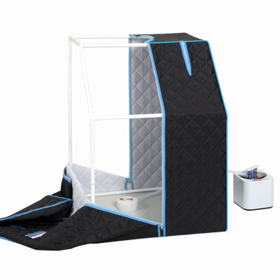Tente de sauna portable à vapeur noire demi-corps pour la relaxation personnelle, la désintoxication et la thérapie à la maison. Connecteur de tuyau en PVC facile à installer. Chauffage rapide avec certification FCC