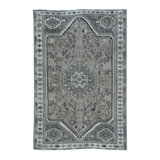 Tapis de bois one-of-kind-noué la 2010 tapis qashqai noir/gris 6 pi 4 po x 9 pi en laine de 1 po Flippin