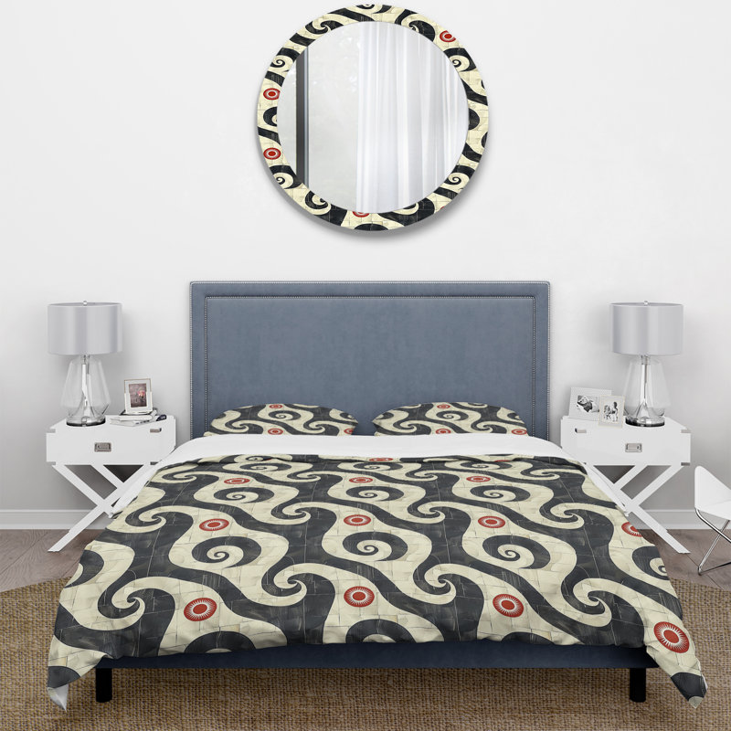 Ensemble de housse de couette rétro géométrique noir et blanc Art II - Mid-Century
