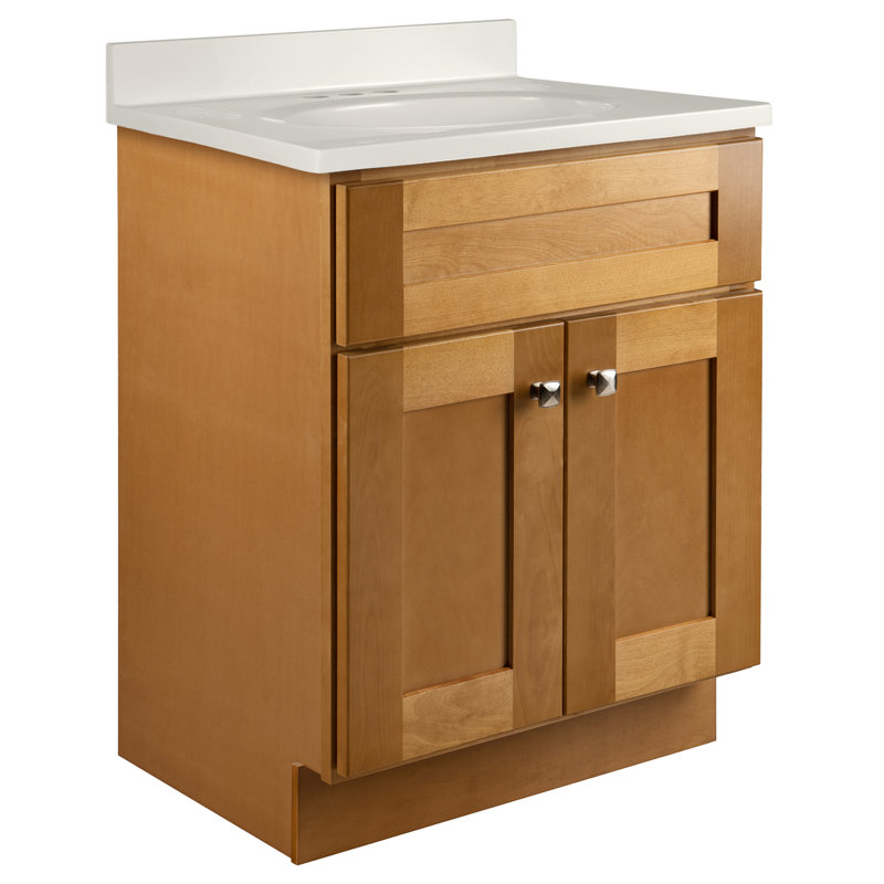 Meuble-lavabo de 25 po avec plateau Brookings, entièrement assemblé, Tanné, Tourbillon ivoire