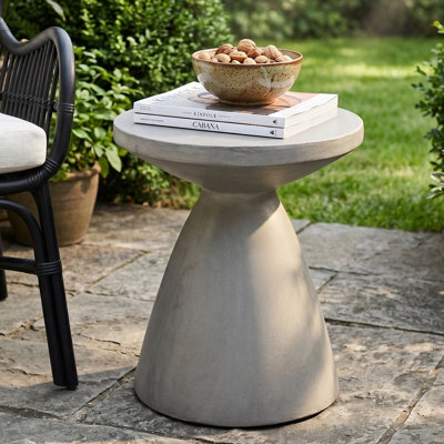 Outdoor Lightweight Concrete Side Table Modern Hourglass Patio End Table Fully Assembled Balcony Furniture, Light Grey
