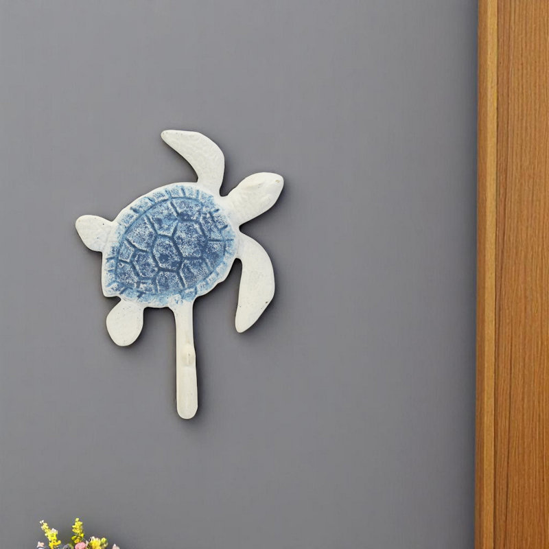 4" White Cast Iron Turtle Wall Hook