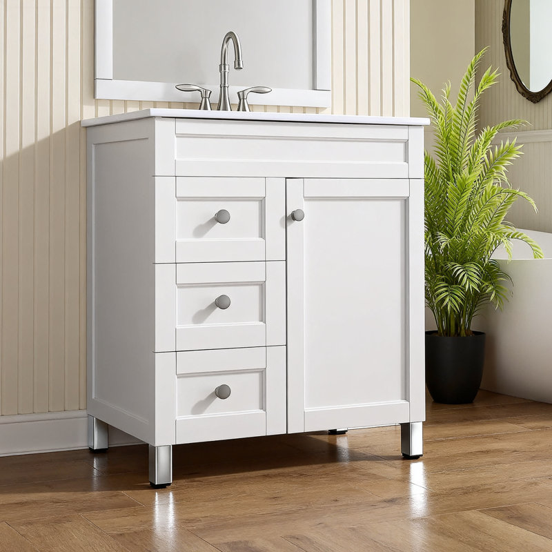 30'' Modern White Single Bathroom Vanity With Ceramic Sink