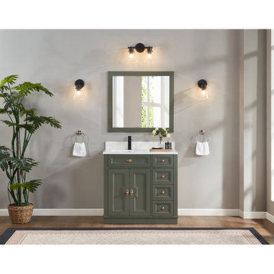 36" Solid Wood Single Bathroom Vanity with 1" Engineered Marble Top