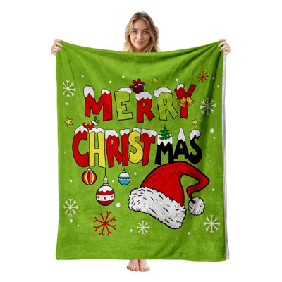 Couverture polaire en flanelle JYK pour Noël, légère, respirante, douce et chaude en microfibre pelucheuse, 127 x 152 cm, motif chapeau de Noël