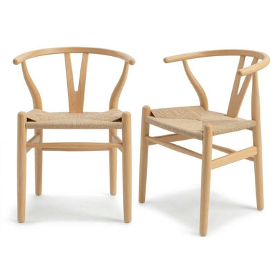 Chair Weave Modern Solid Wood Mid-century Y Shaped Backrest Dining Chair (2 Set )