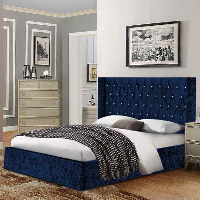 Upholstered Velvet Bed, Single (3'), Blue